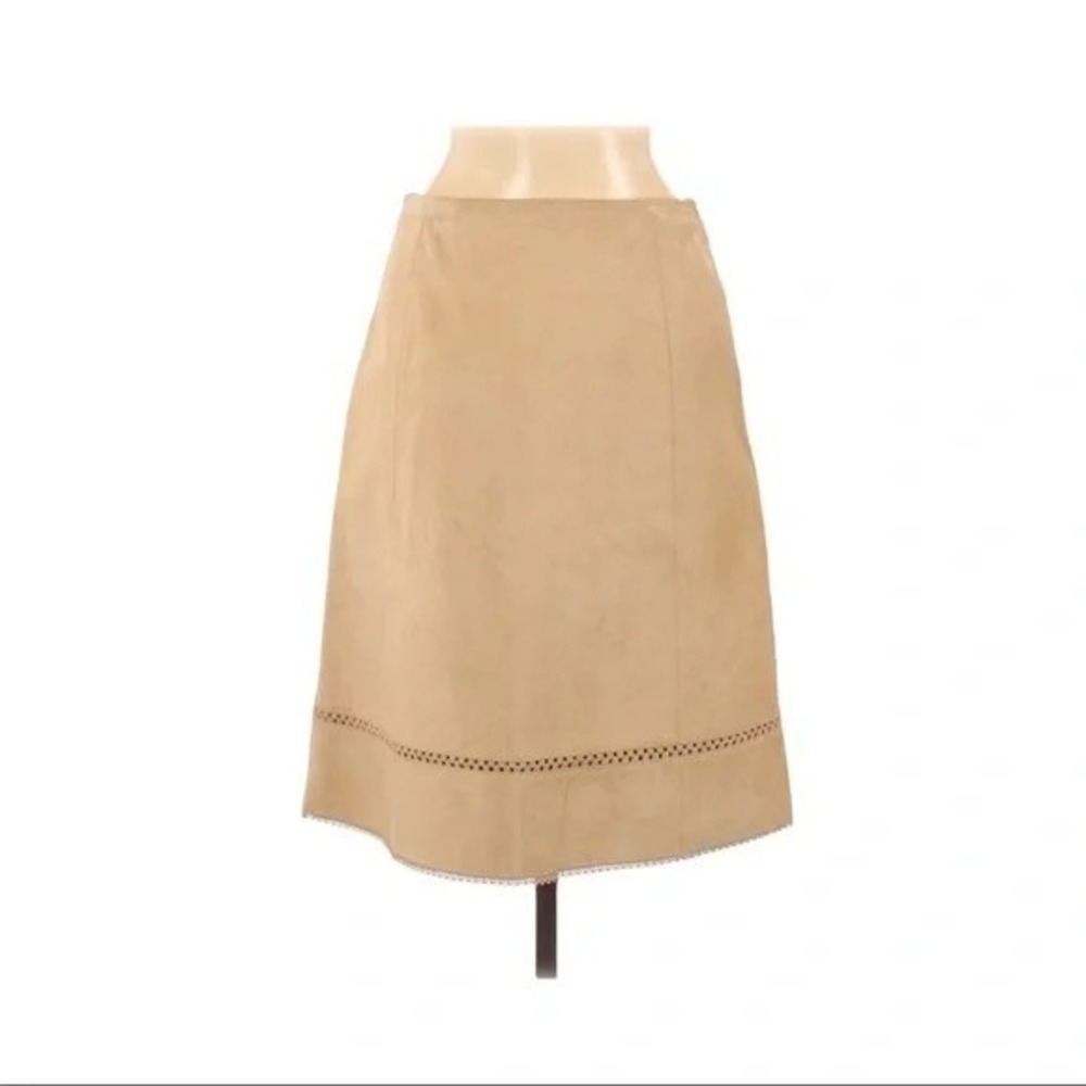 Ann Taylor LOFT Genuine Leather Skirt 6P Camel Suede A-Line Eyelet Hem Luxe - Picture 3 of 3